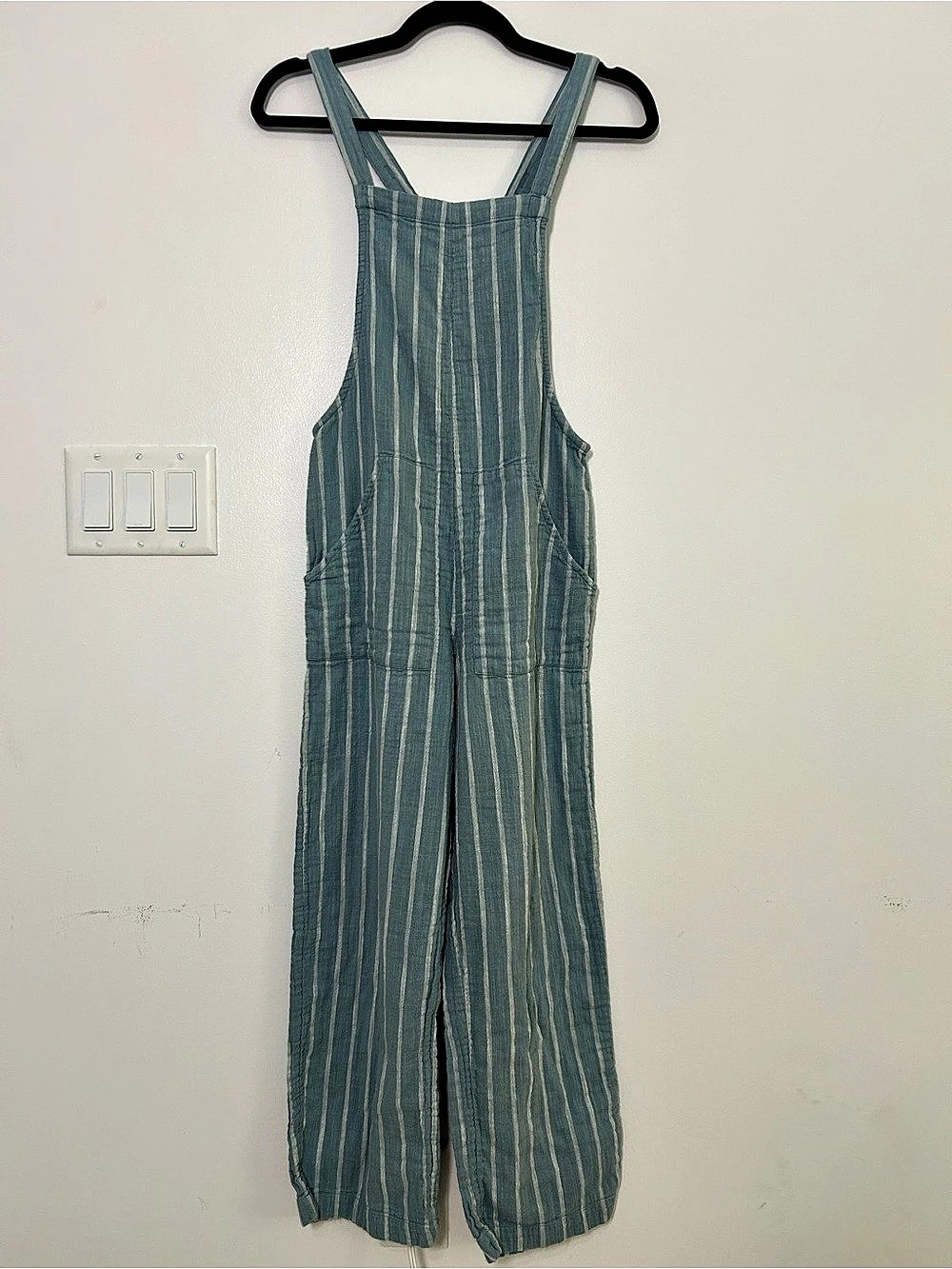 Billabong Women’s XS Striped Wide Leg Overalls Blue Coastal Beachy Jumpsuit
